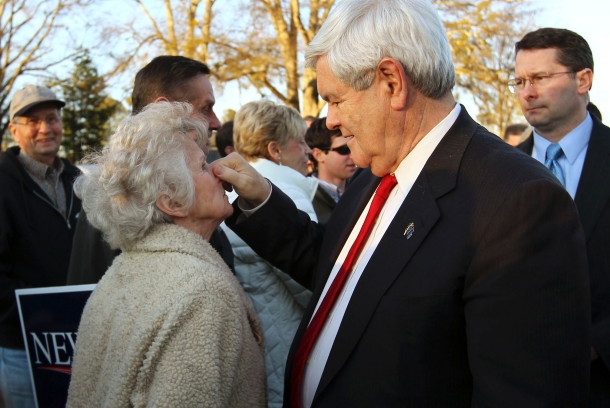 Newt Gingrich nose pinch. Poor old woman. What did she do?